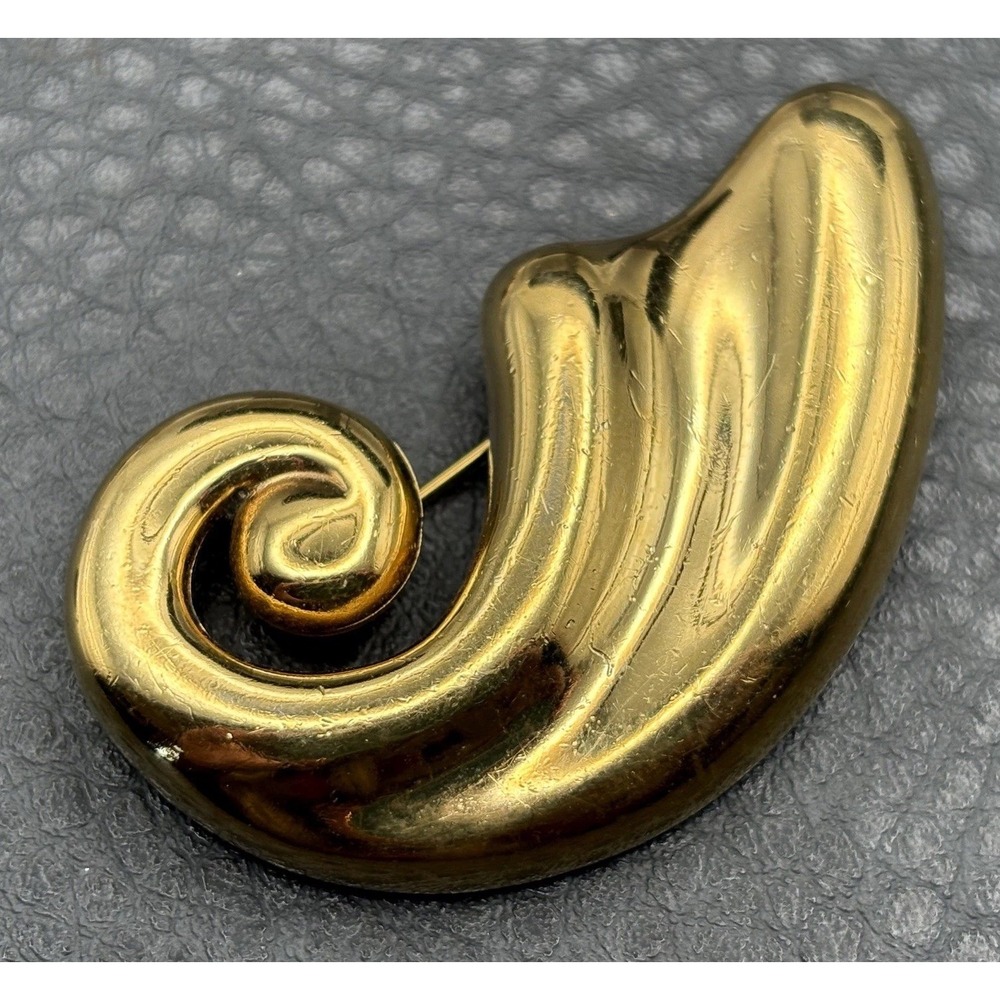 Vintage Napier 80s Chunky Gold Tone Swirl Wave Brooch Pin Runway